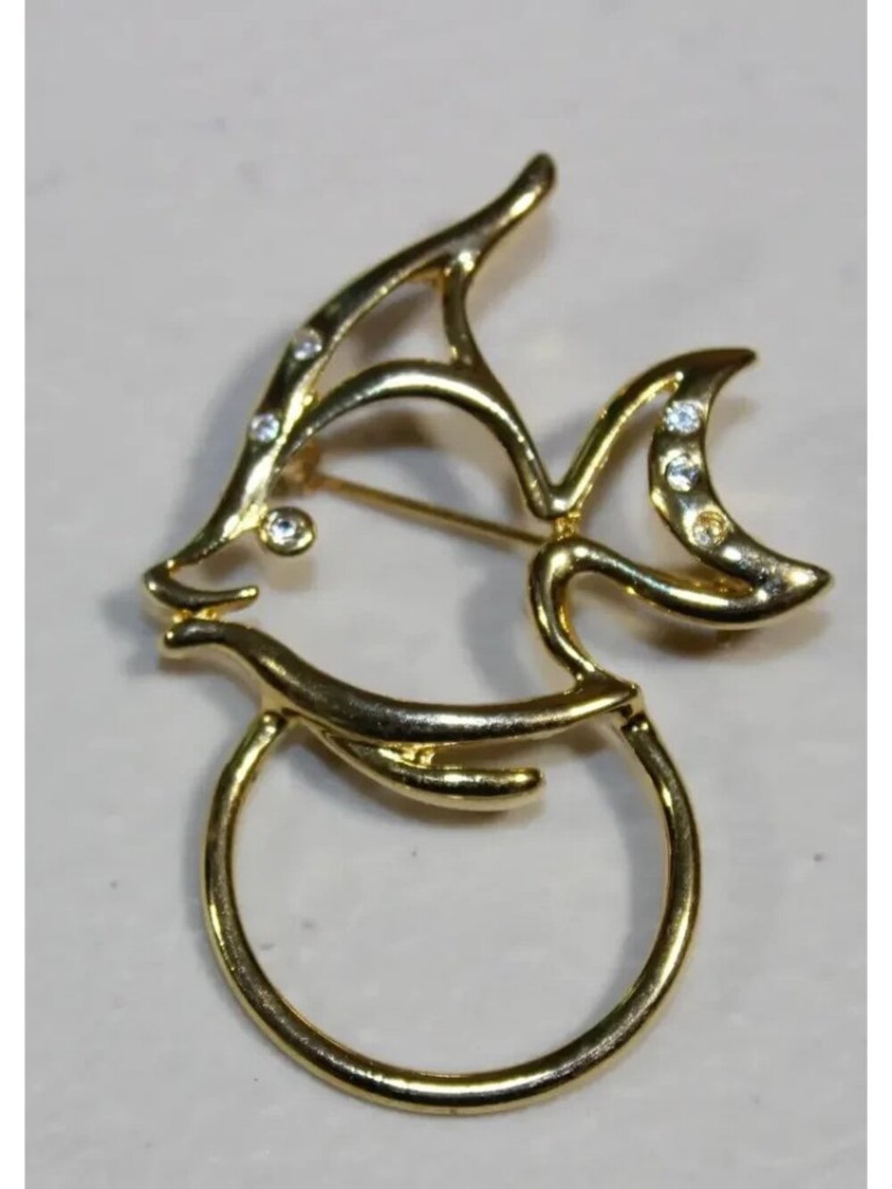 Vintage Trifari Gold Tone Angelfish Brooch Pin with Rhinestone